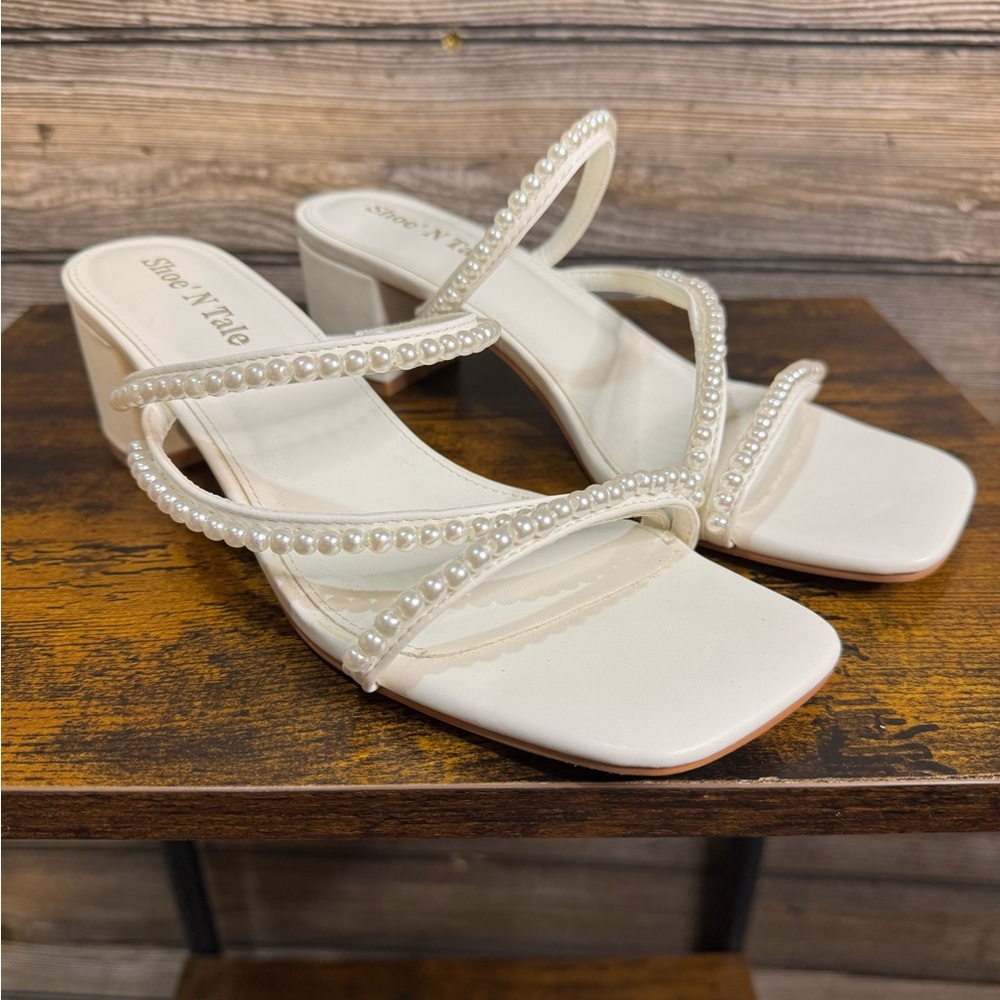 Pearl-Trim Ivory Strappy Heeled Sandals